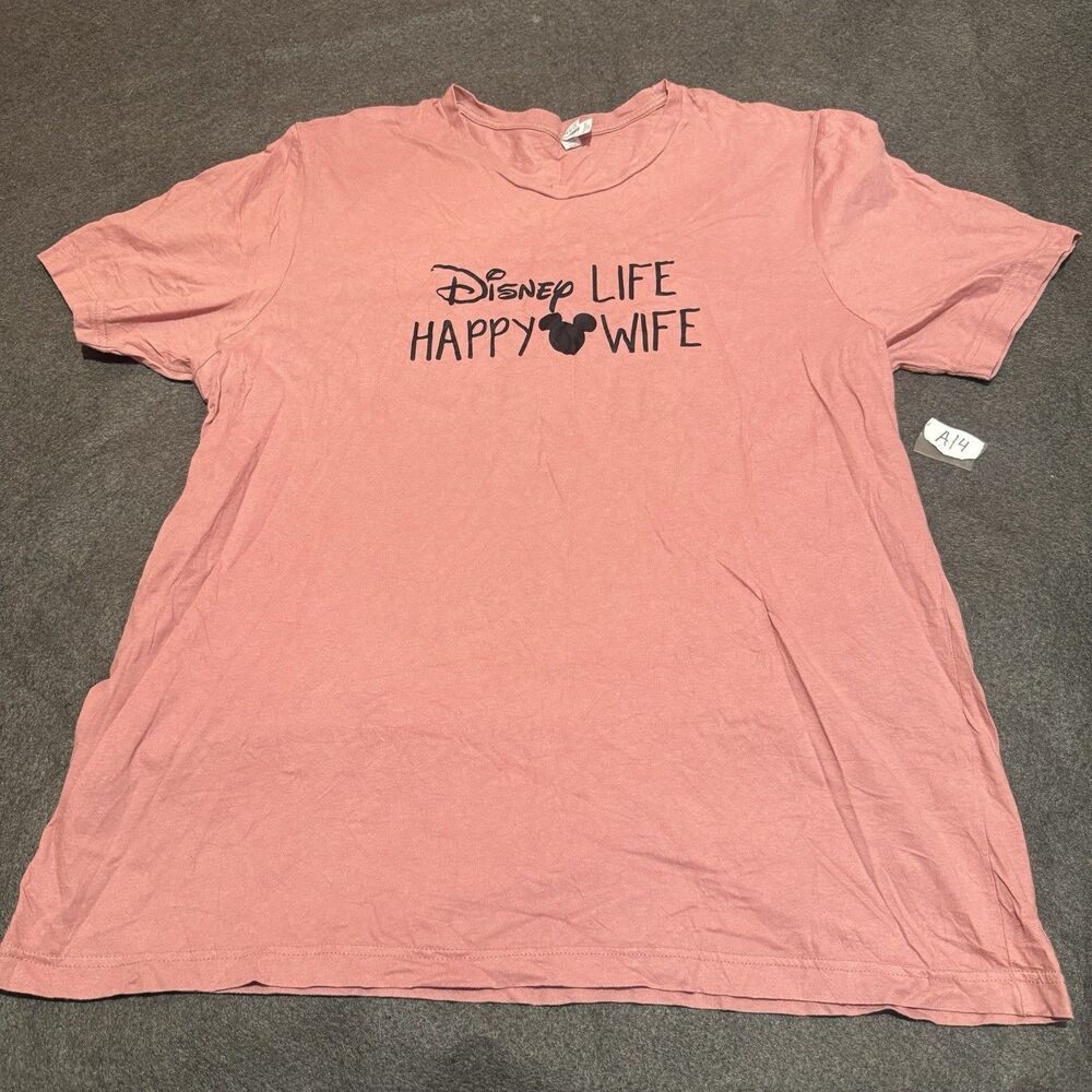 Women's TShirt 2XL Double Extra Large Pink Disney Life Happy Wife Tee Shirt
